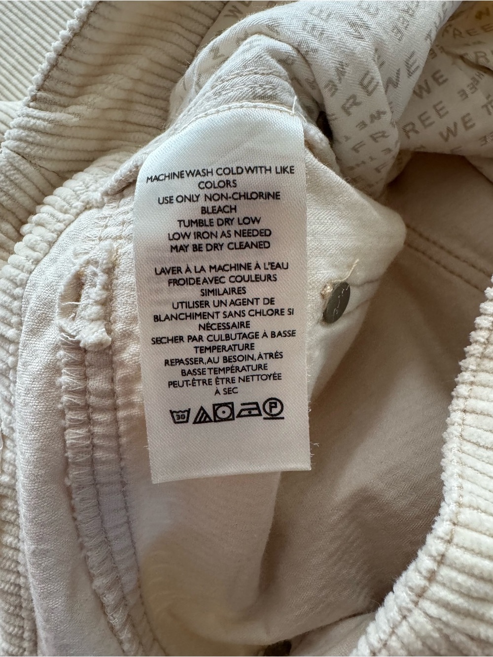 NWT Women's Free People Corduroy Embroidered Cream WideLeg Women’s Jeans Size 28 - Picture 7 of 8